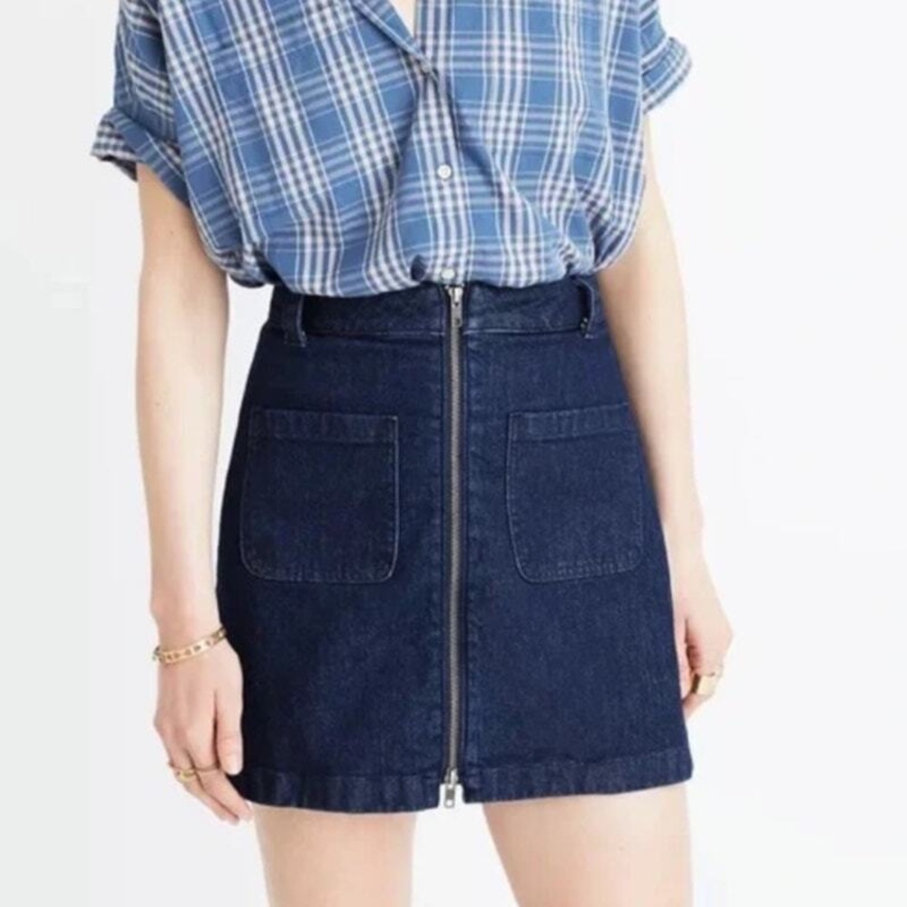 Madewell Zip Front Blue Denim Mini Skirt